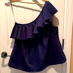 G By GIULIANA  2X  Dark Navy Blue ASYMMETRICAL / ONE SHOULDER TOP SIDE ZIPPER